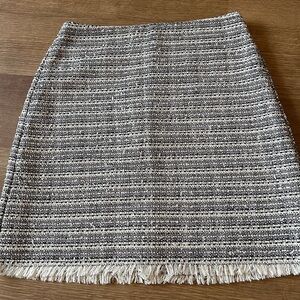 LOFT Black & White Tweed Fringe A-Line Skirt